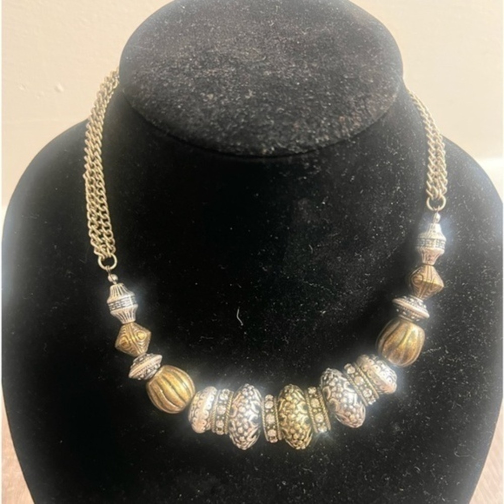 Premier Designs Bronze and Pewter Bauble Chunk Necklace
